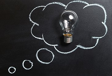 Thought bubble with light bulb inside